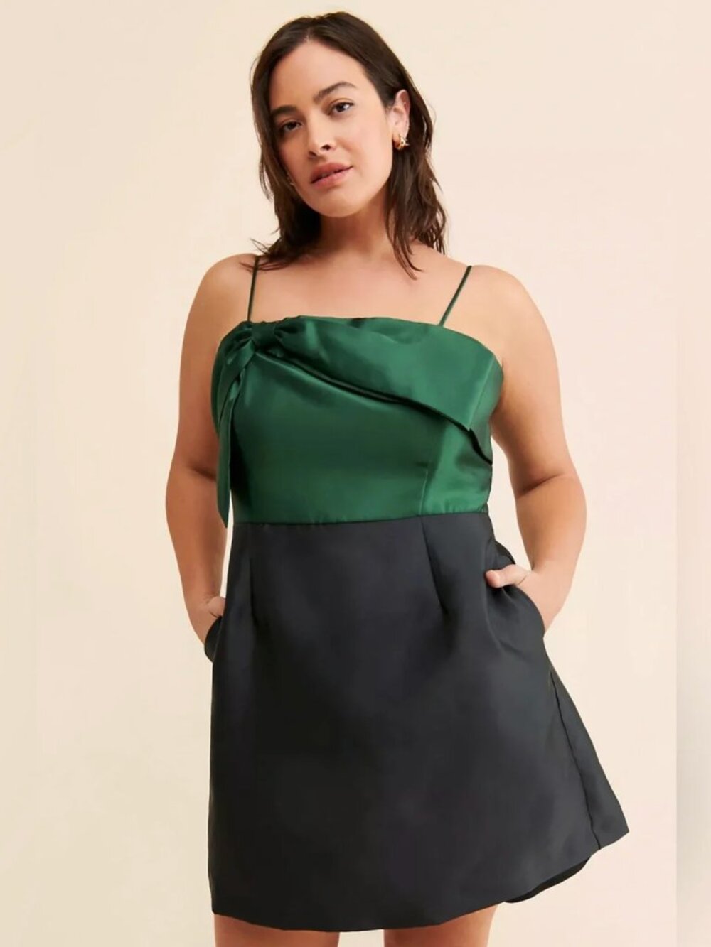 Hutch Serena Bow Emerald Green Black Satin Colorblock Tie Bustier Mini Dress 4